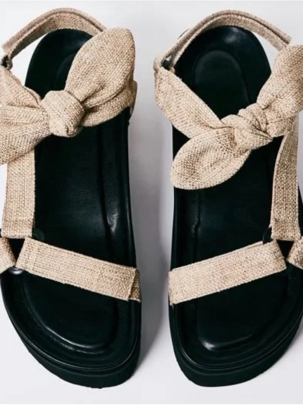 Shoe Dazzle Beige Tie-Knot Platform Sandals